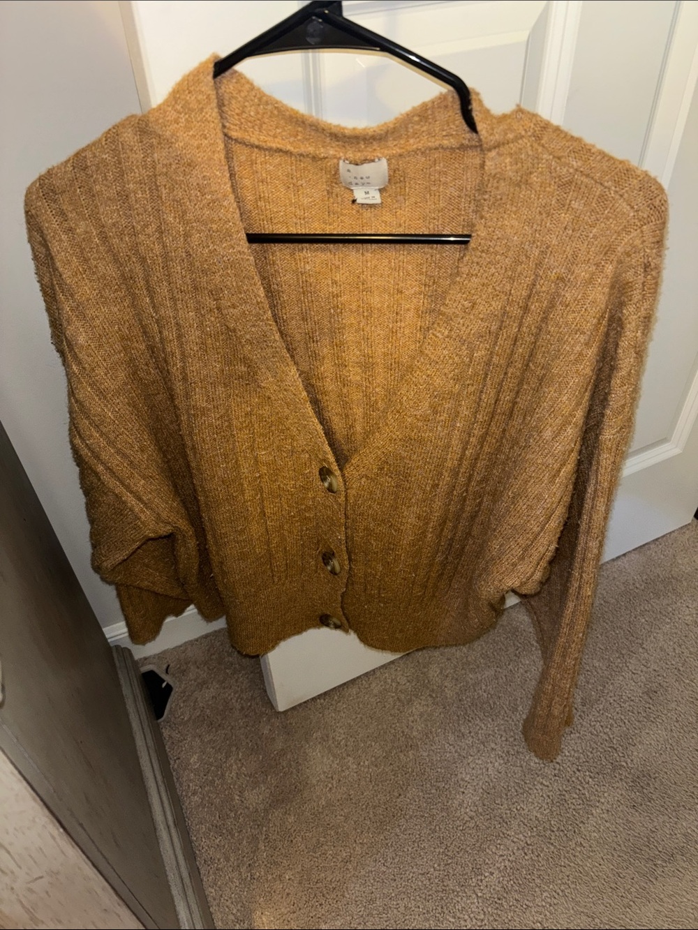 Target Women's Ribbed Button-Front Cardigan in Mustard Gold